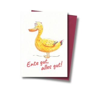 Karte "Ente gut, alles gut" aus Holzschilfpappe mit Briefumschlag